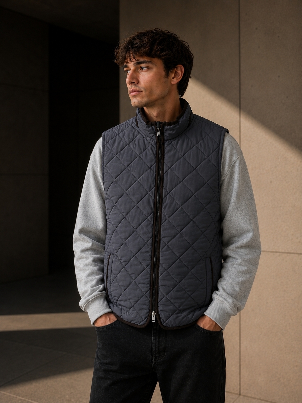 Tahari Men's Quilted Vest in Charcoal